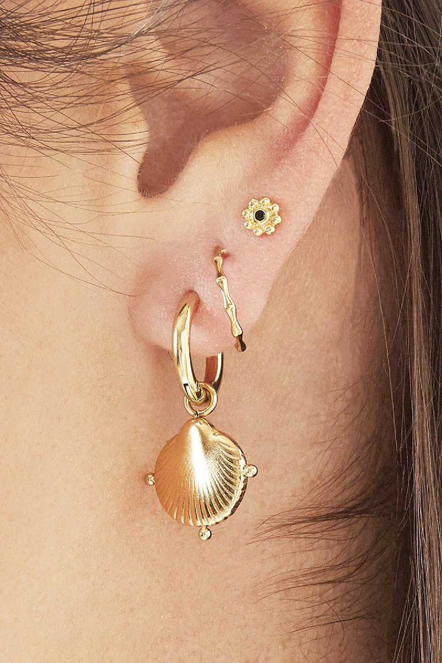 Pendientes Clam Shell Plata Acero inoxidable Imagen2